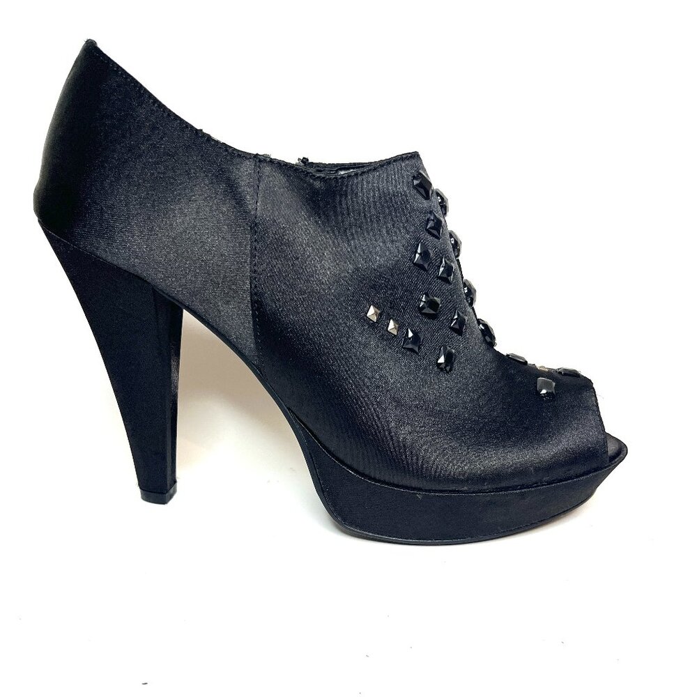 Charlotte Russe Black Ankle Bootie Heels, Women's Size 10, Rhinestone Accents